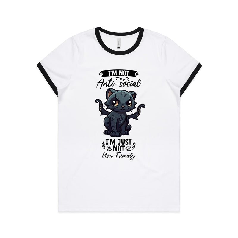 Antisocial Cat Monster AS Colour Women's Ringer Tee Ogo Merch