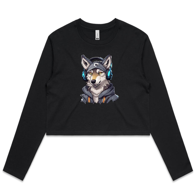 Gaming Wolf AS Colour Women's Long Sleeve Crop Tee Ogo Merch
