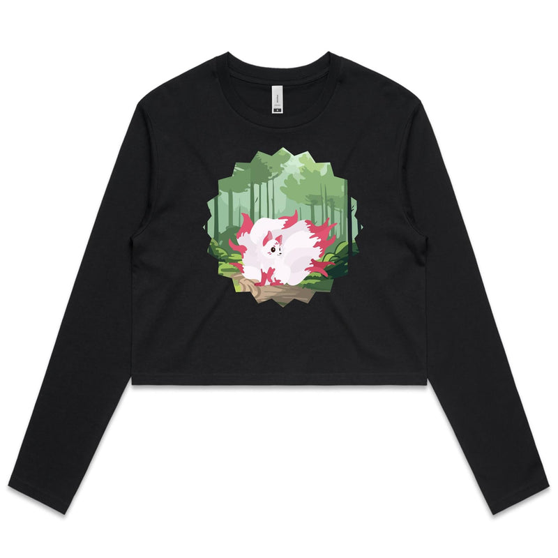Forest Nine Tailed Fox Women's Long Sleeve Crop Tee Ogo Merch