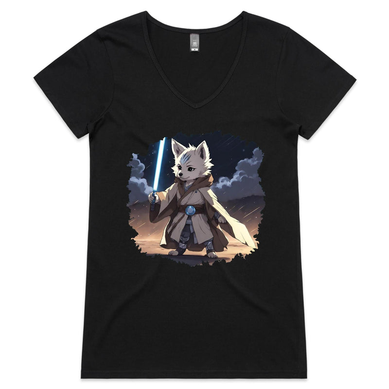 Wolf with Lightsaber AS Colour Bevel Womens V-Neck T-Shirt Ogo Merch
