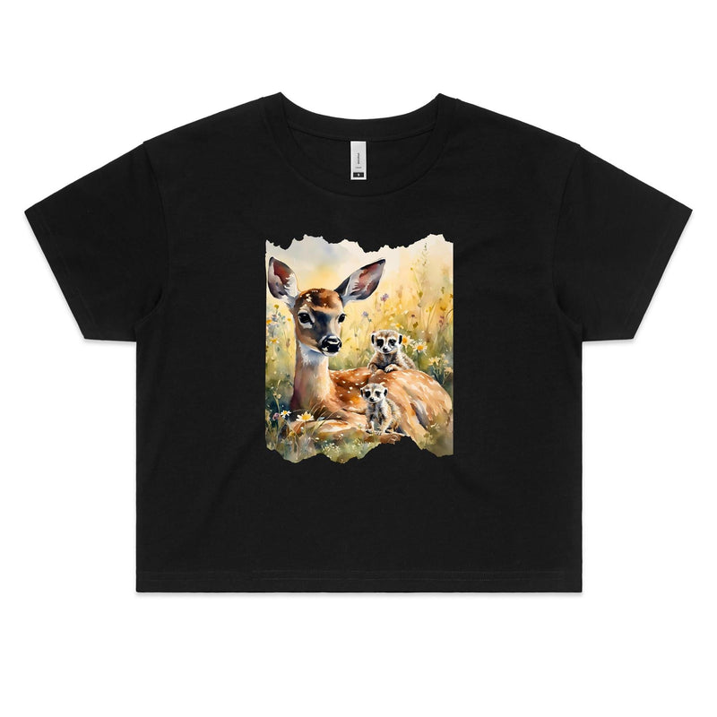 Deer and Meerkats AS Colour - Women's Crop Tee Ogo Merch