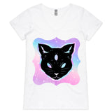 Psychic Cat AS Colour Bevel Womens VNeck TShirt