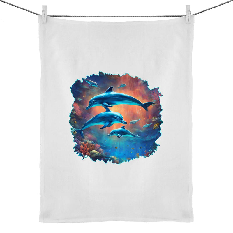Dolphins 50% Linen 50% Cotton Tea Towel Ogo Merch