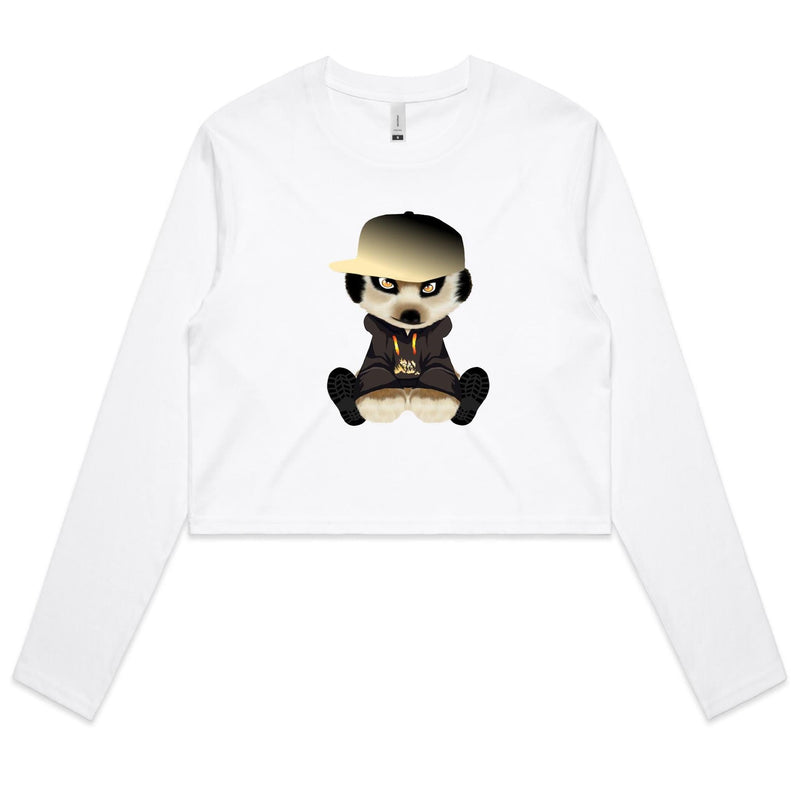 Meerkat in Cap AS Colour - Women's Long Sleeve Crop Tee Ogo Merch