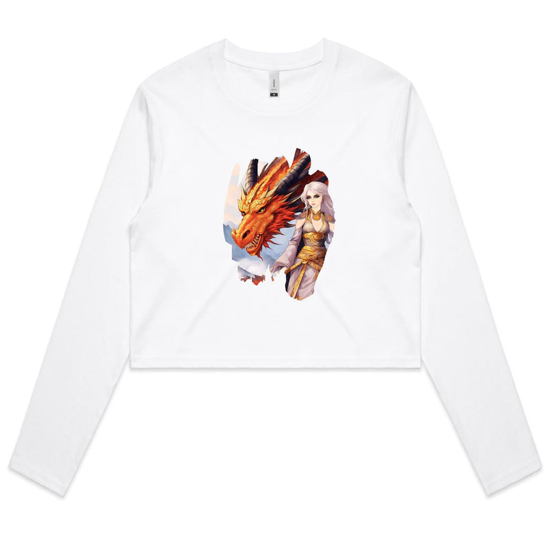 Lady and Pet Dragon AS Colour - Women's Long Sleeve Crop Tee Ogo Merch