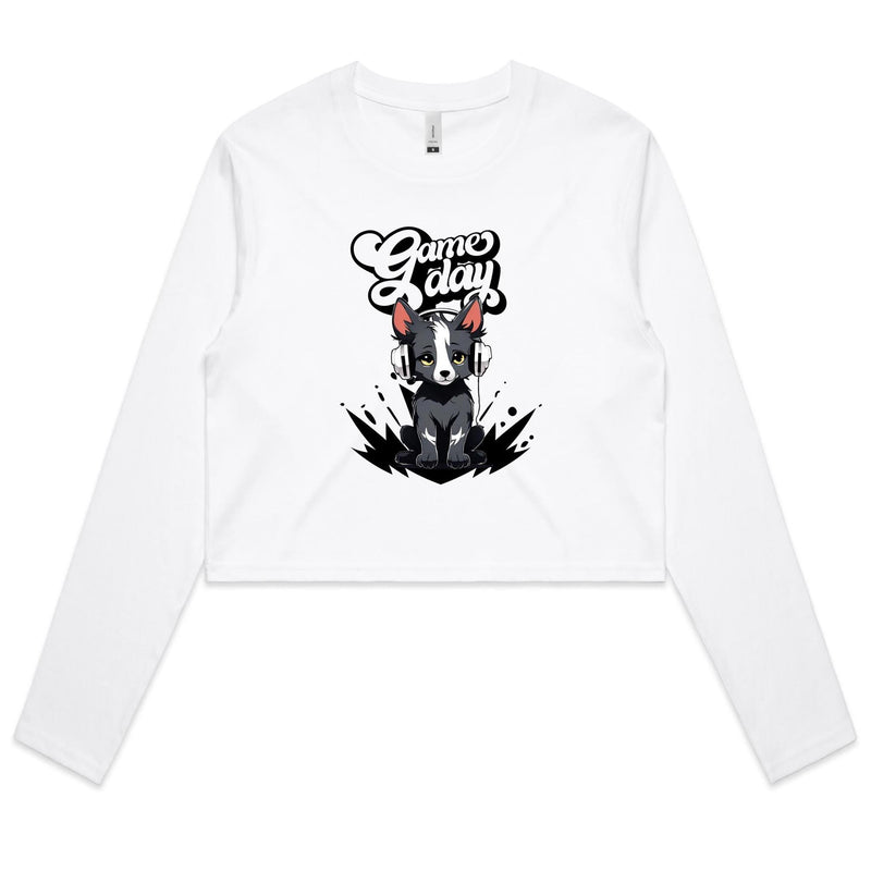 Game Day Pup AS Colour - Women's Long Sleeve Crop Tee Ogo Merch