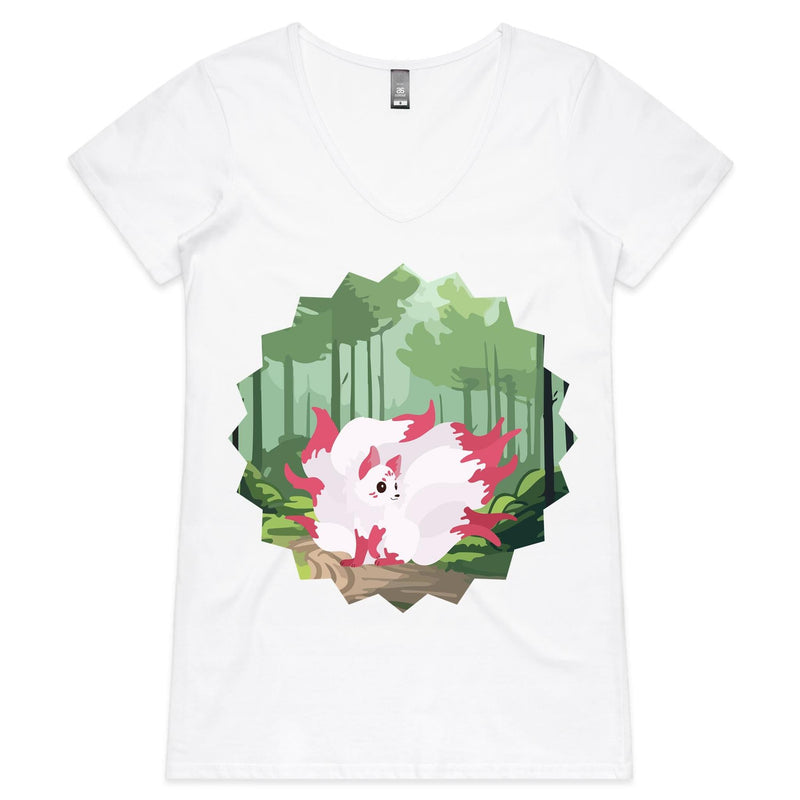 Forest Nine Tailed Fox Womens VNeck TShirt Ogo Merch