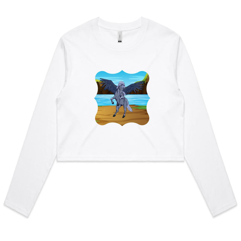Beach Pegasus AS Colour - Women's Long Sleeve Crop Tee Ogo Merch