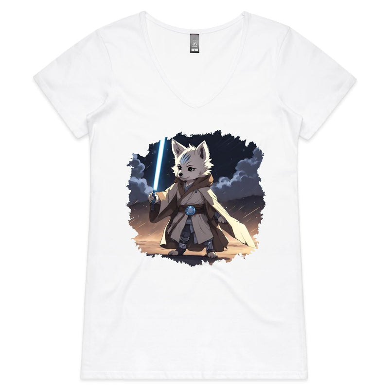 Wolf with Lightsaber AS Colour Bevel Womens V-Neck T-Shirt Ogo Merch