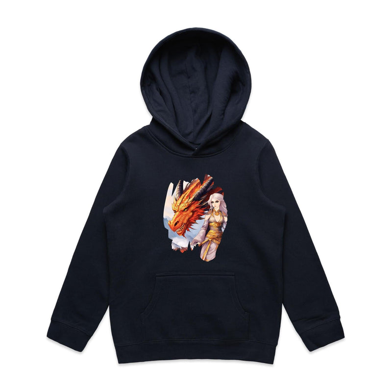Lady and Pet Dragon AS Colour - Youth Supply Hood Ogo Merch
