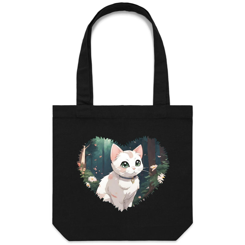 Cat in Heart Print AS Colour Carrie Canvas Tote Bag Ogo Merch
