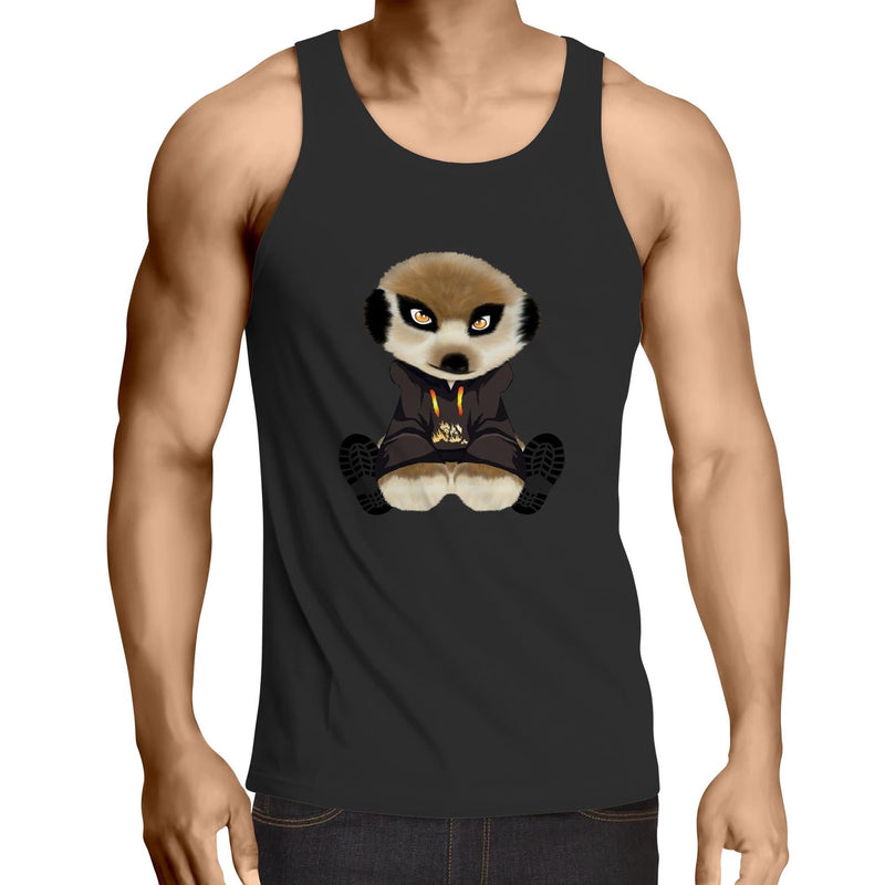 Meerkat in Hoodie AS Colour Lowdown - Mens Singlet Top Ogo Merch