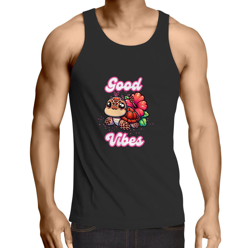 Good Vibes Turtle AS Colour Lowdown - Mens Singlet Top Ogo Merch