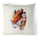 Lady and Pet Dragon 100% Linen Cushion Cover