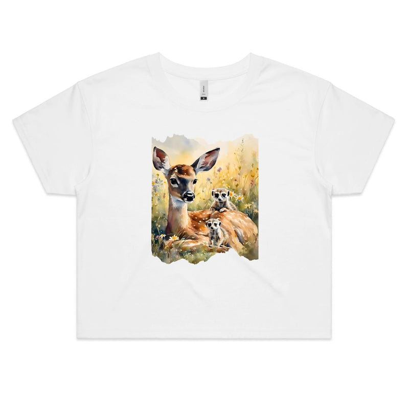 Deer and Meerkats AS Colour - Women's Crop Tee Ogo Merch