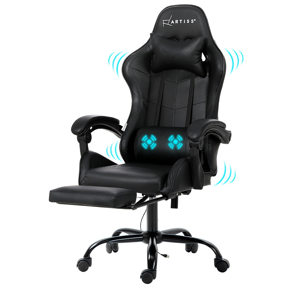 Artiss Gaming Chairs Massage Racing Recliner Leather Office Chair Footrest Black