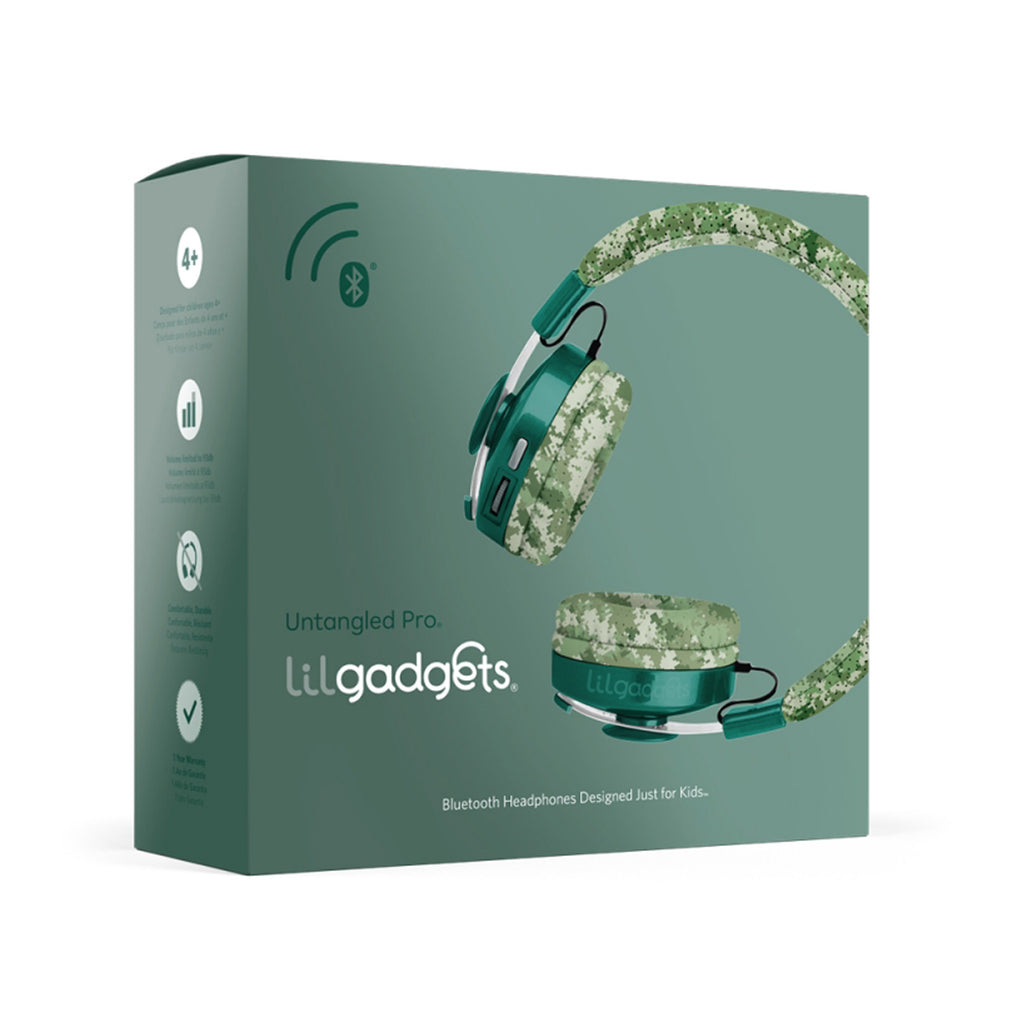 LilGadgets Untangled Pro Premium Children's Wireless Headphones Green Digital Camo