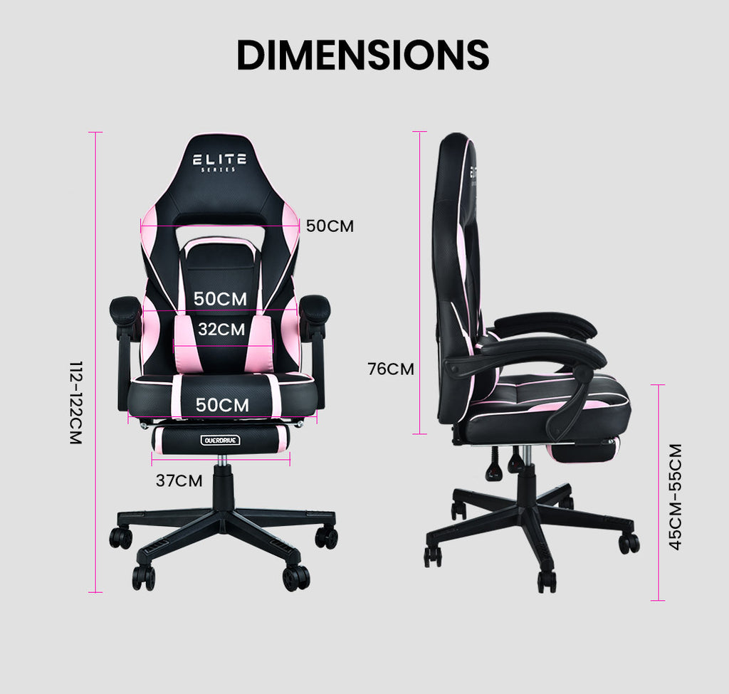 OVERDRIVE Gaming Chair Pink Racing Computer Office Ergonomic Reclining Footrest