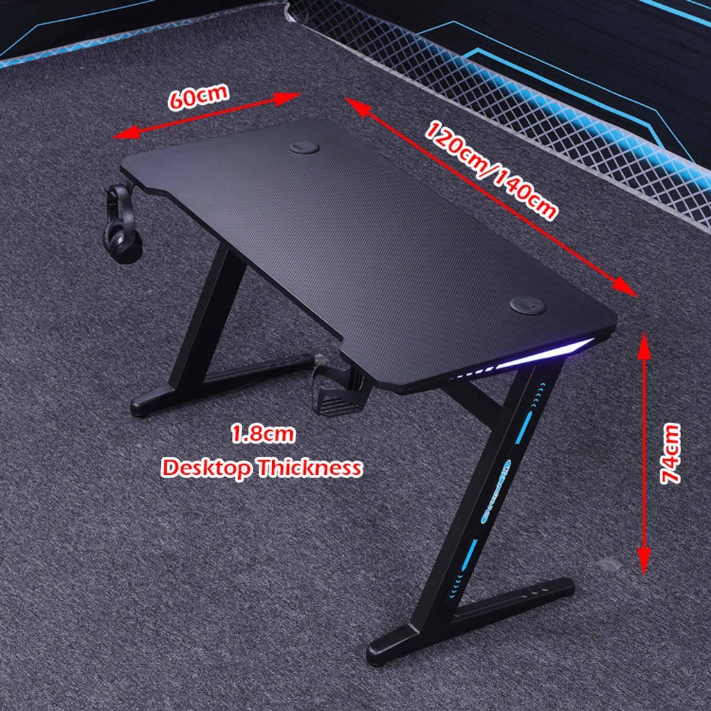 140cm RGB Embeded Gaming Desk -Led Lights Z-Shaped Black