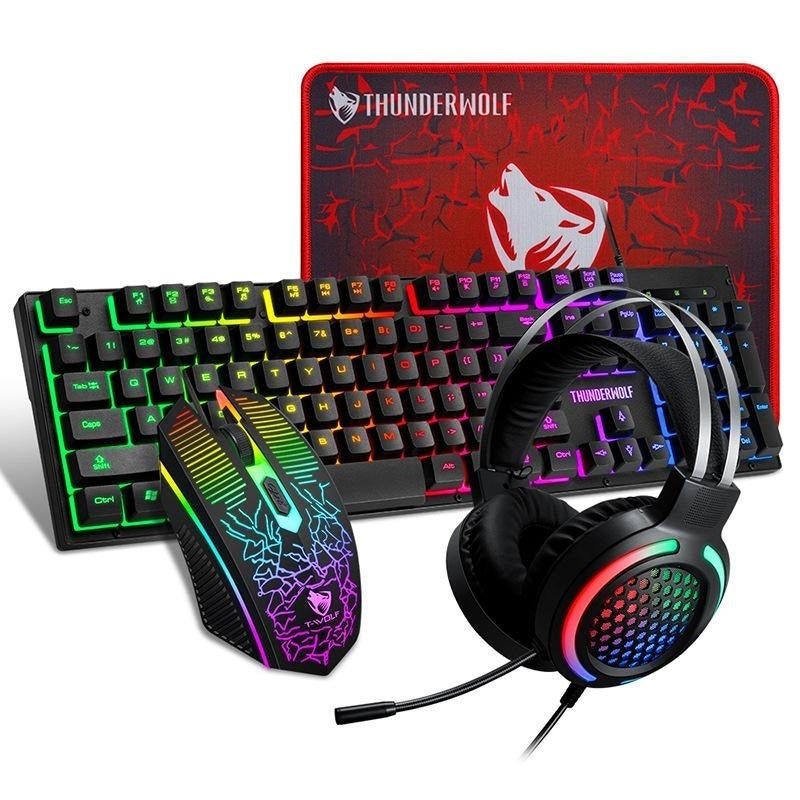 T-Wolf TF400 4-pcs Rainbow Keyboard/Mouse/Headphone/Mouse Pad Kit Set Dropshipzone