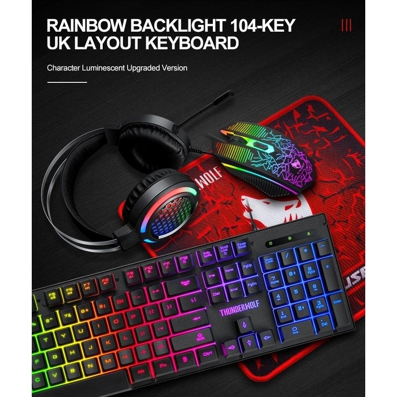 T-Wolf TF400 4-pcs Rainbow Keyboard/Mouse/Headphone/Mouse Pad Kit Set Dropshipzone