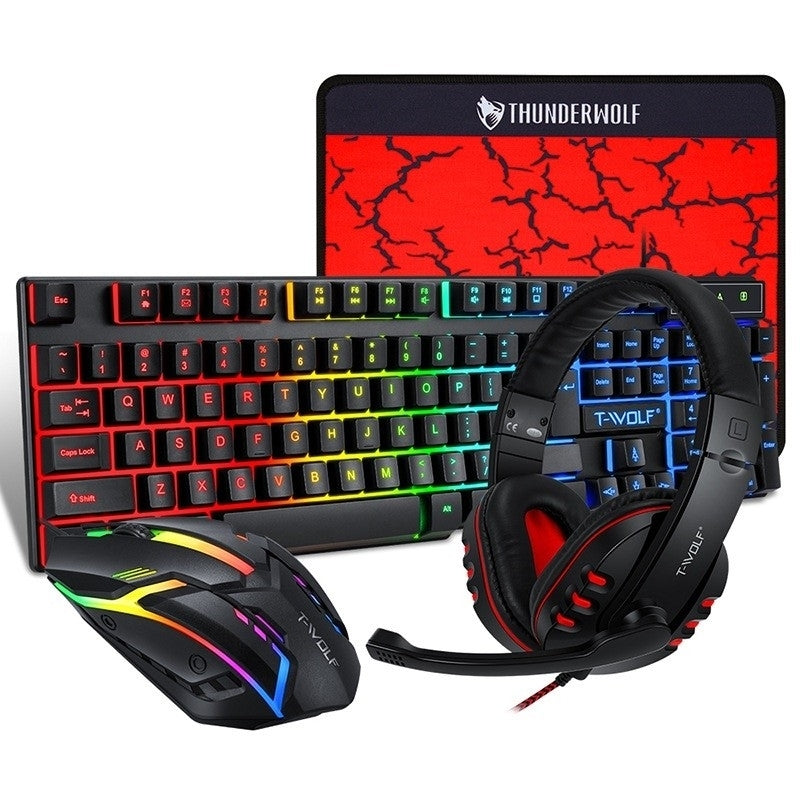 T-Wolf TF800 RGB Gaming Keyboard/Mouse/Headphone/Mouse Pad Set Dropshipzone